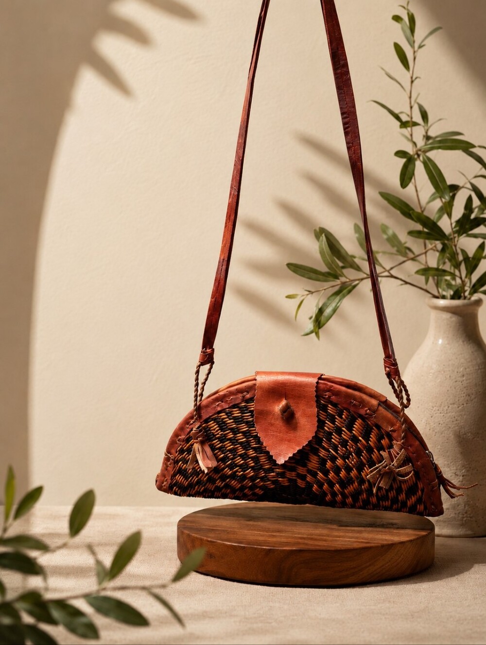 Bagtastic Bag Co. Woven Half-Moon Crossbody Bag